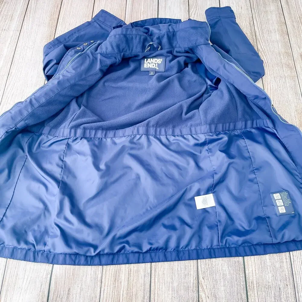 Lands’ End Men’s Small Squall Jacket Blue Waterproof Windproof Fleece Lined NWOT